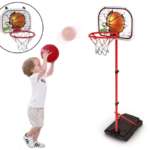 Hanmun Basketball Hoop Stand Set for Toddler 2 in 1 Portable Wall Basketball Hoop for Kids Ages 2-6, Adjustable Height Basketball with Ball & Net Indoor Outdoor Sports Play Game